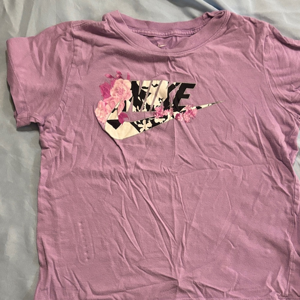 Nike Kids Lavender Tee with Floral Logo